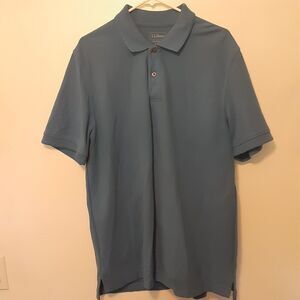 LL Bean Adult Mens L Reg Blue Short Sleeve Polo Shirt Traditional Fit